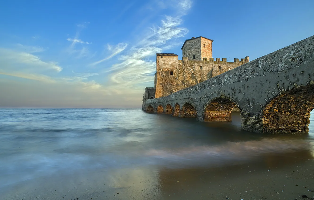 Photo wallpaper landscape, bridge, lake, castle
