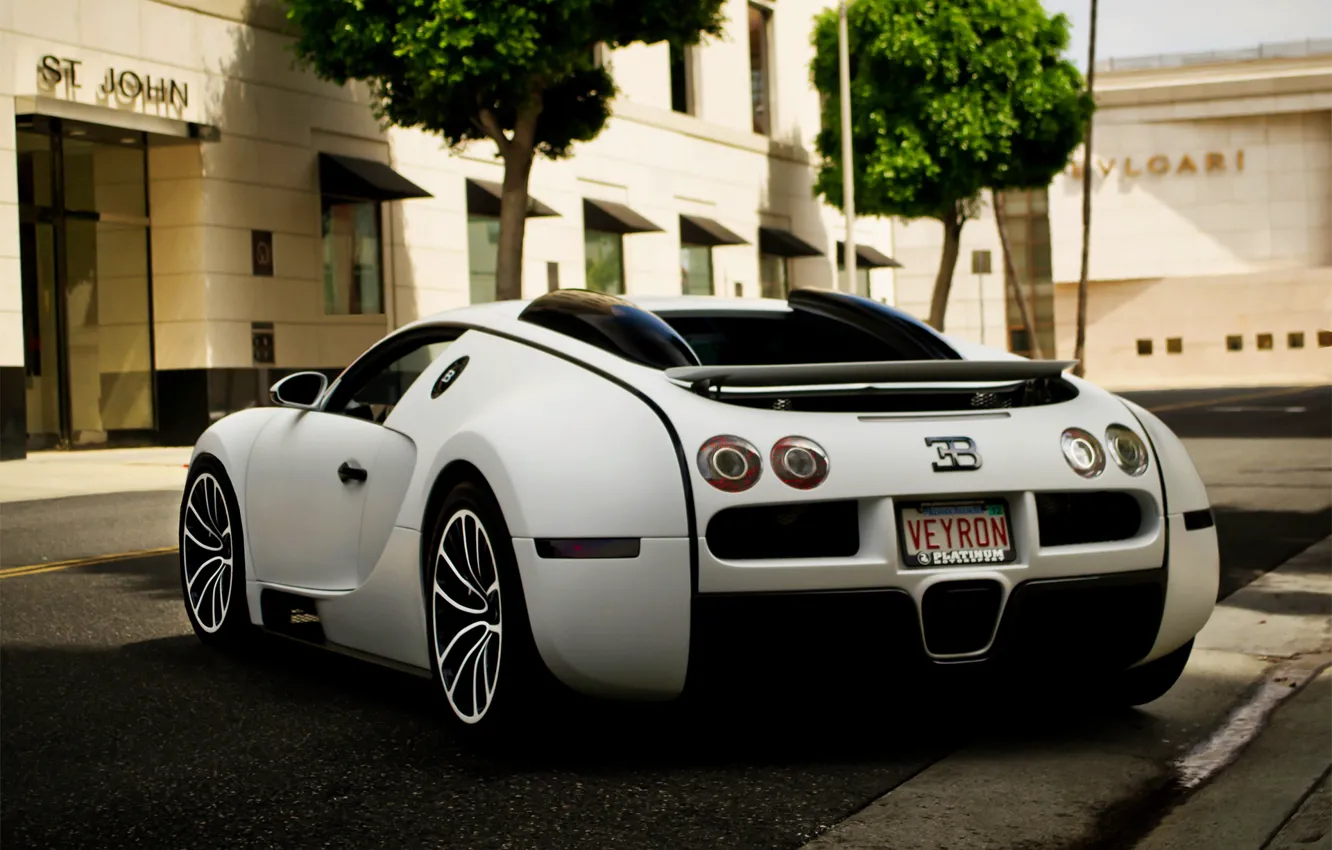 Photo wallpaper Auto, The city, Trees, Street, Bugatti, Machine, Veyron