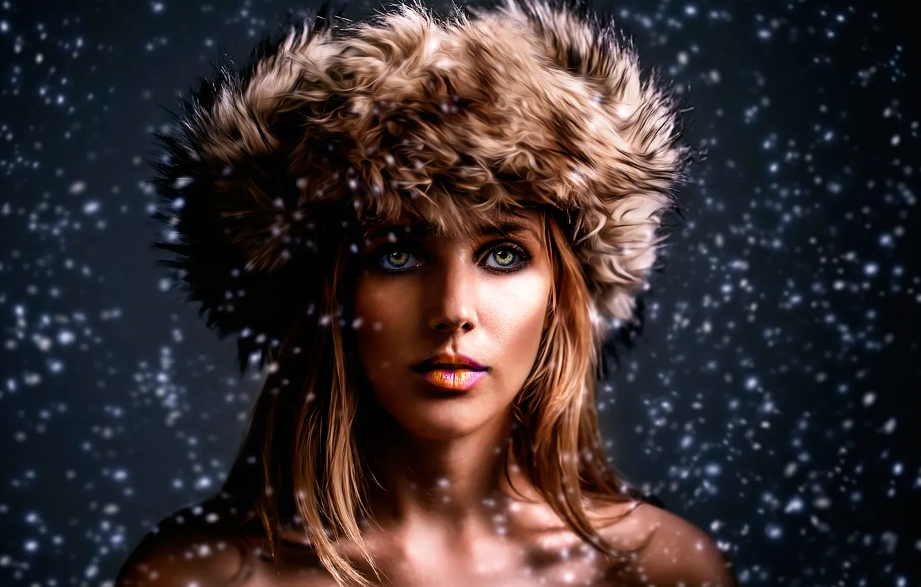 Photo wallpaper girl, snow, portrait, Merry X-Mas