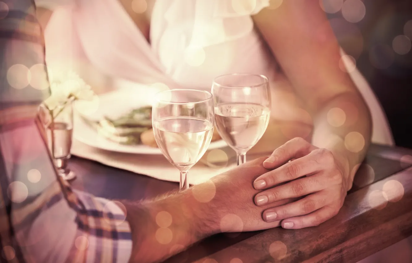 Photo wallpaper woman, glass, hands, male, champagne