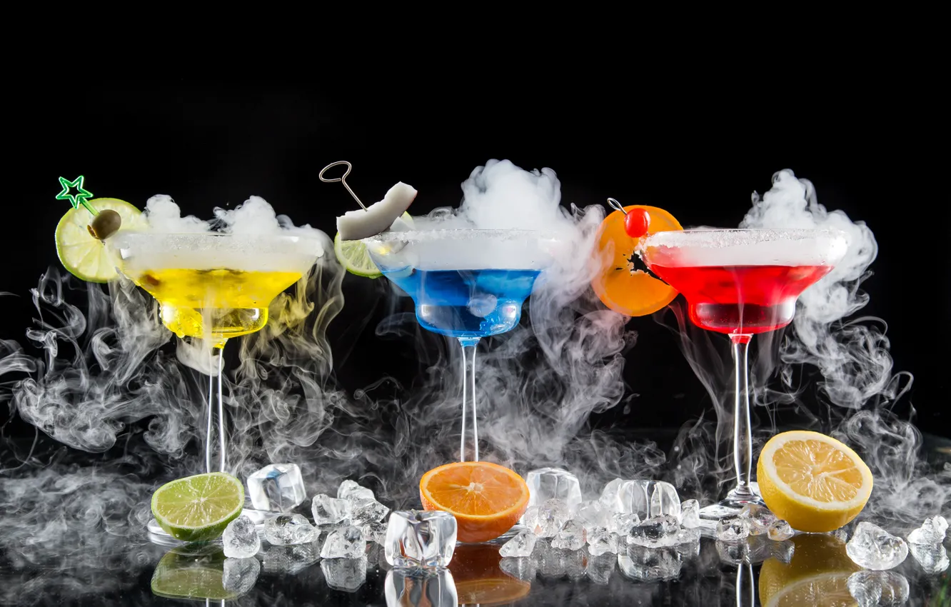 Photo wallpaper ice, glasses, cocktail, drinks, citrus