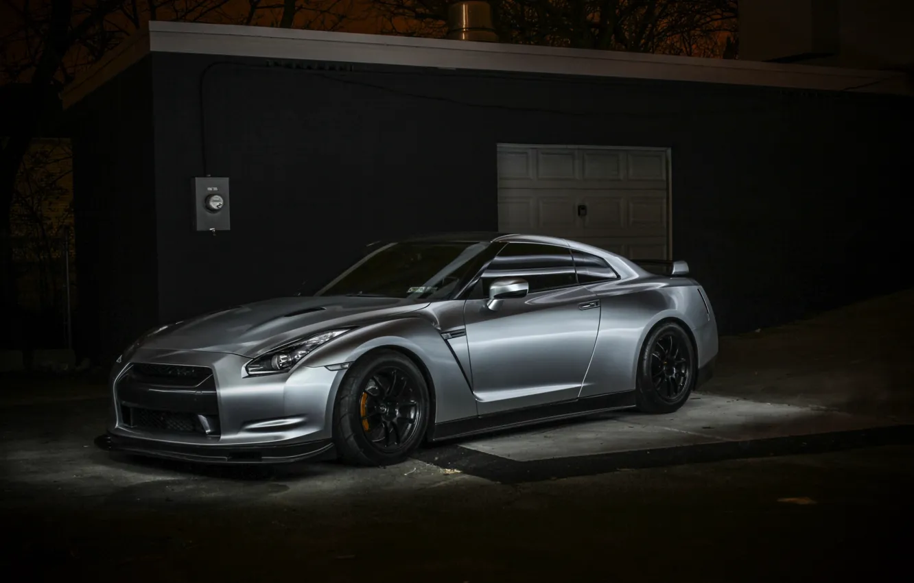 Photo wallpaper GTR, Nissan, sports car, black, Nissan