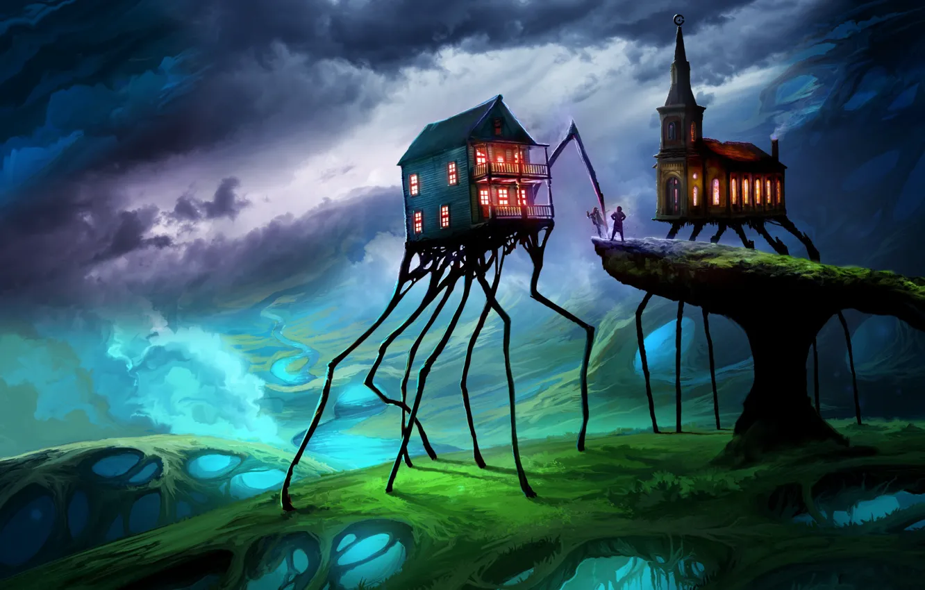 Photo wallpaper rocks, people, fantasy, romance of the Apocalypse, romantically apocalyptic, walking home