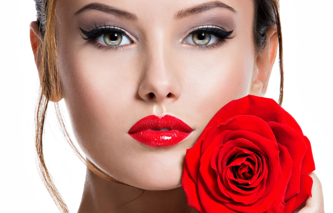 Photo wallpaper girl, rose, portrait, makeup, model, Valua Vitaly