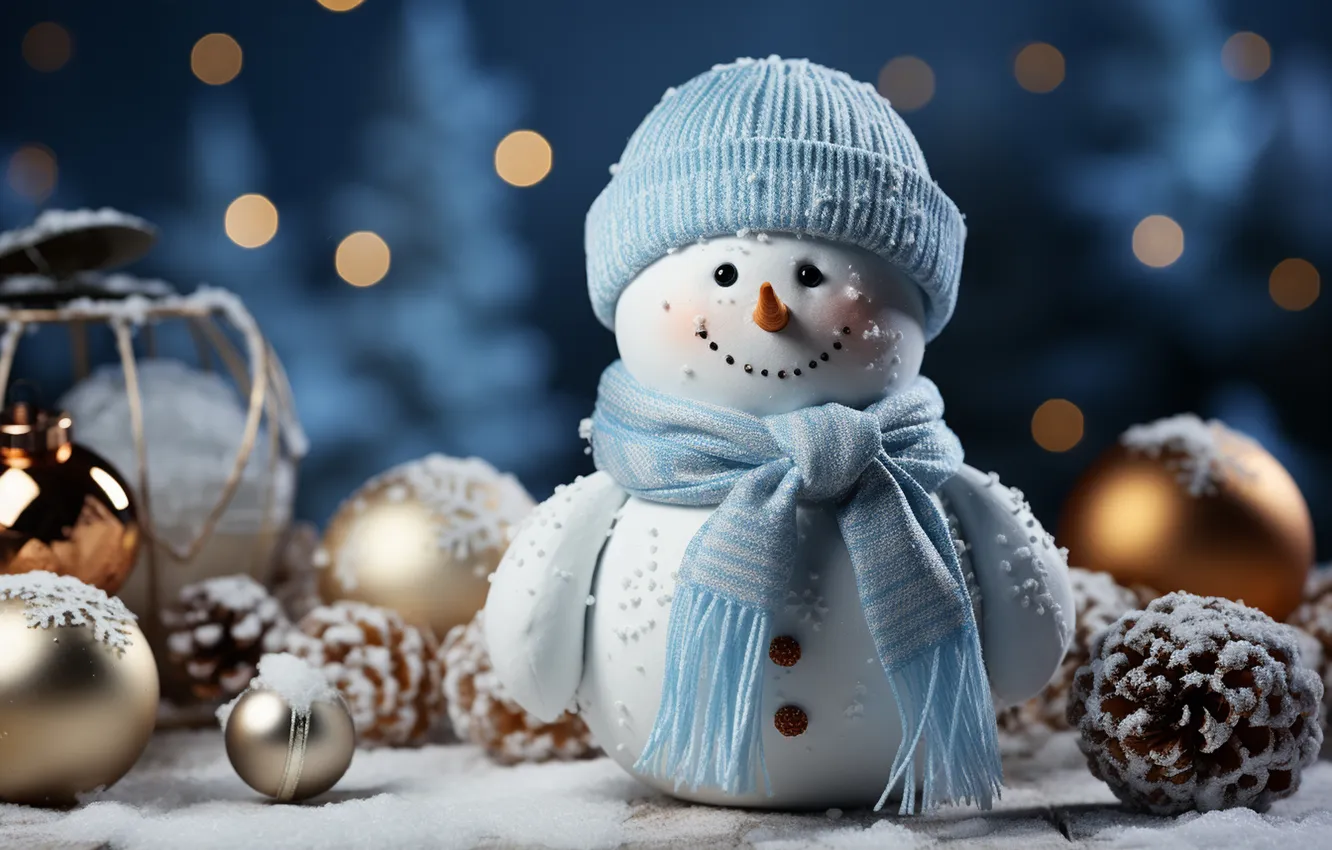 Photo wallpaper winter, snow, new year, Christmas, snowman, Christmas, winter, snow