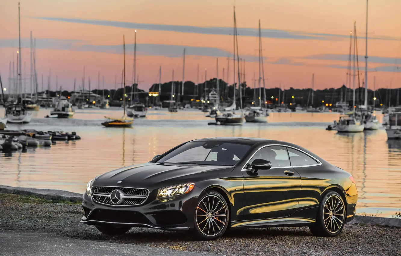 Photo wallpaper shore, black, Mercedes-Benz, yachts, Mercedes, AMG, Black, AMG