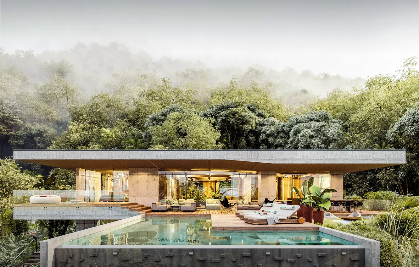 Photo wallpaper design, vegetation, pool, architecture, ARTVILLA