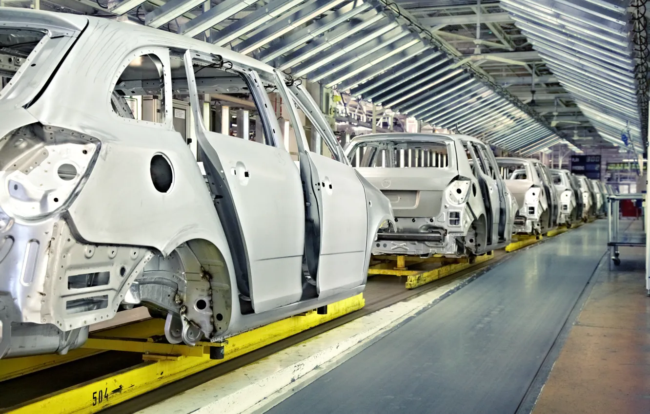 Photo wallpaper Vehicles, metallurgy, manufactures, Assembly in chain