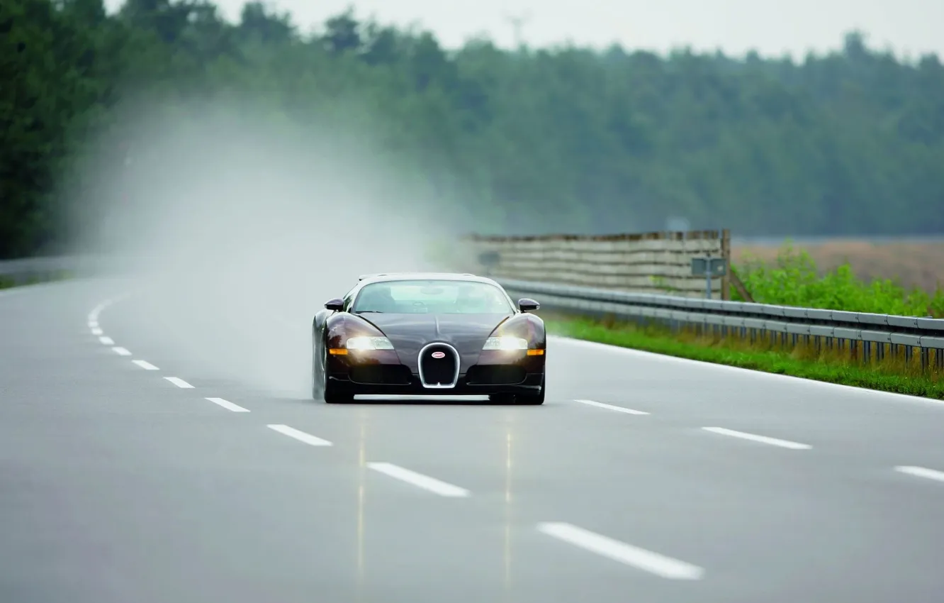 Photo wallpaper road, lights, speed, Bugatti, Veyron
