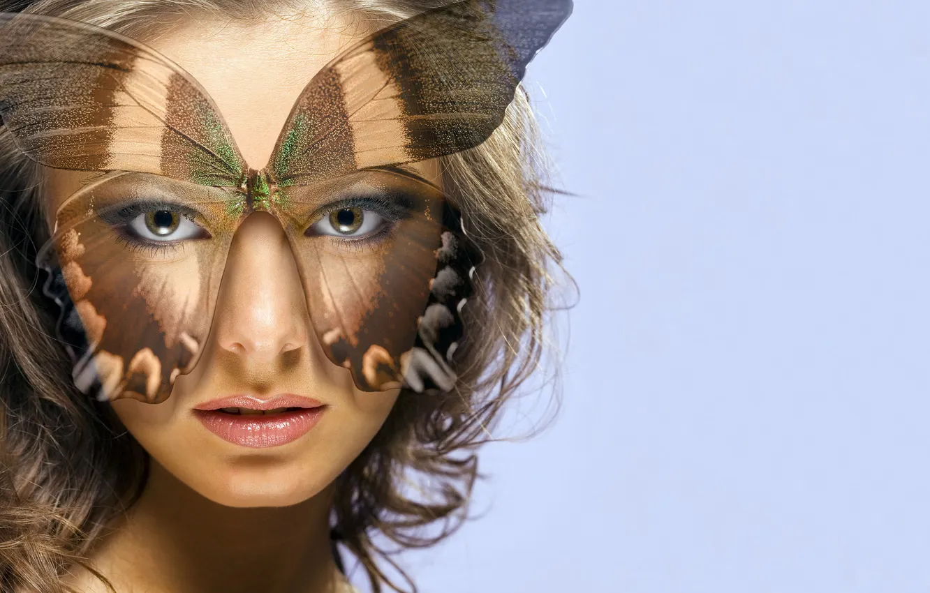 Photo wallpaper girl, butterfly, mask