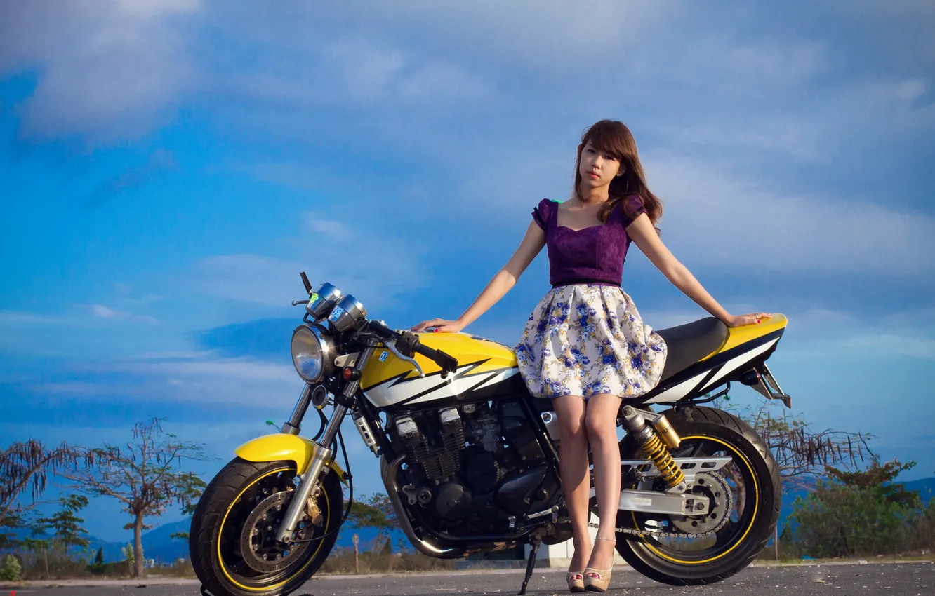 Photo wallpaper girl, motorcycle, Asian