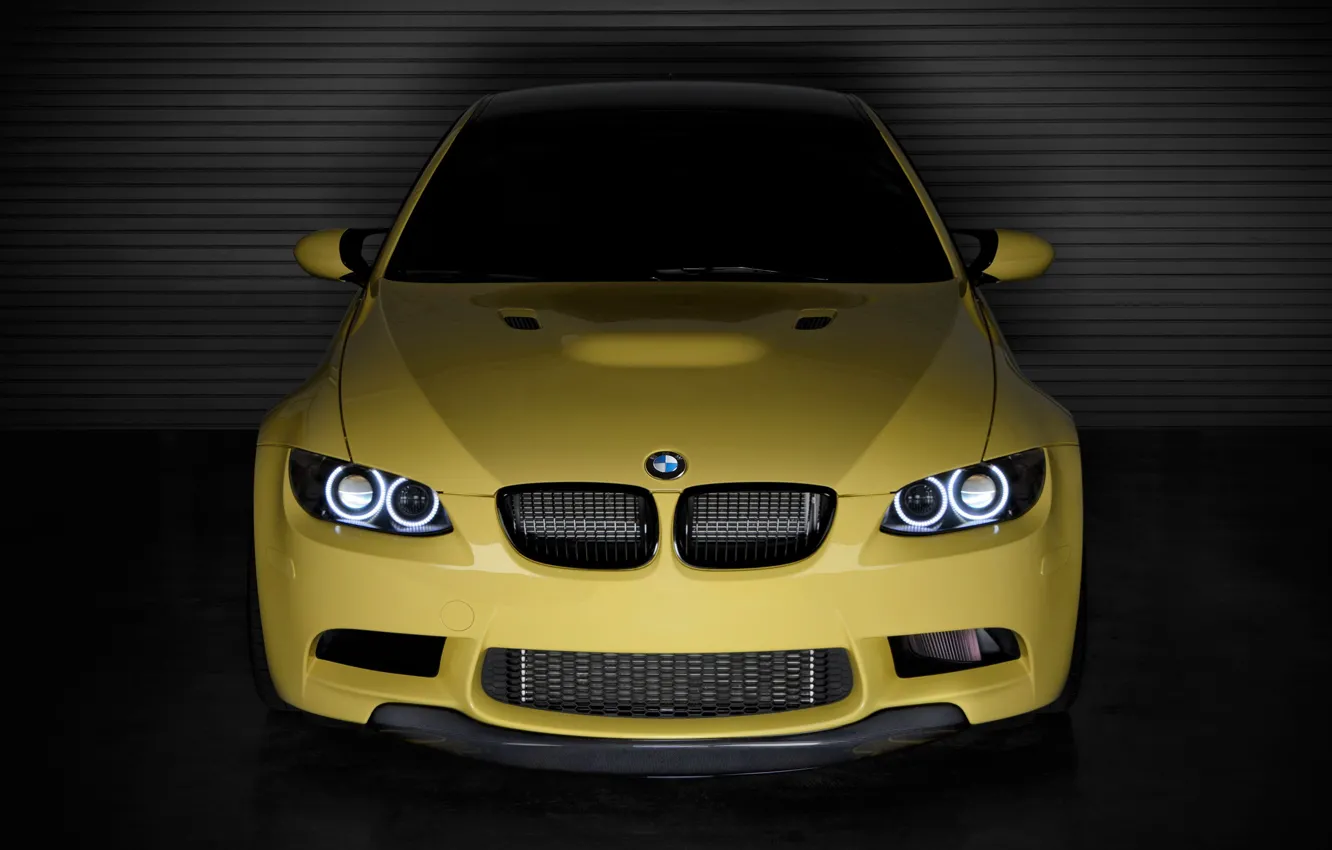 Photo wallpaper BMW, Yellow, E92, M3, Front of