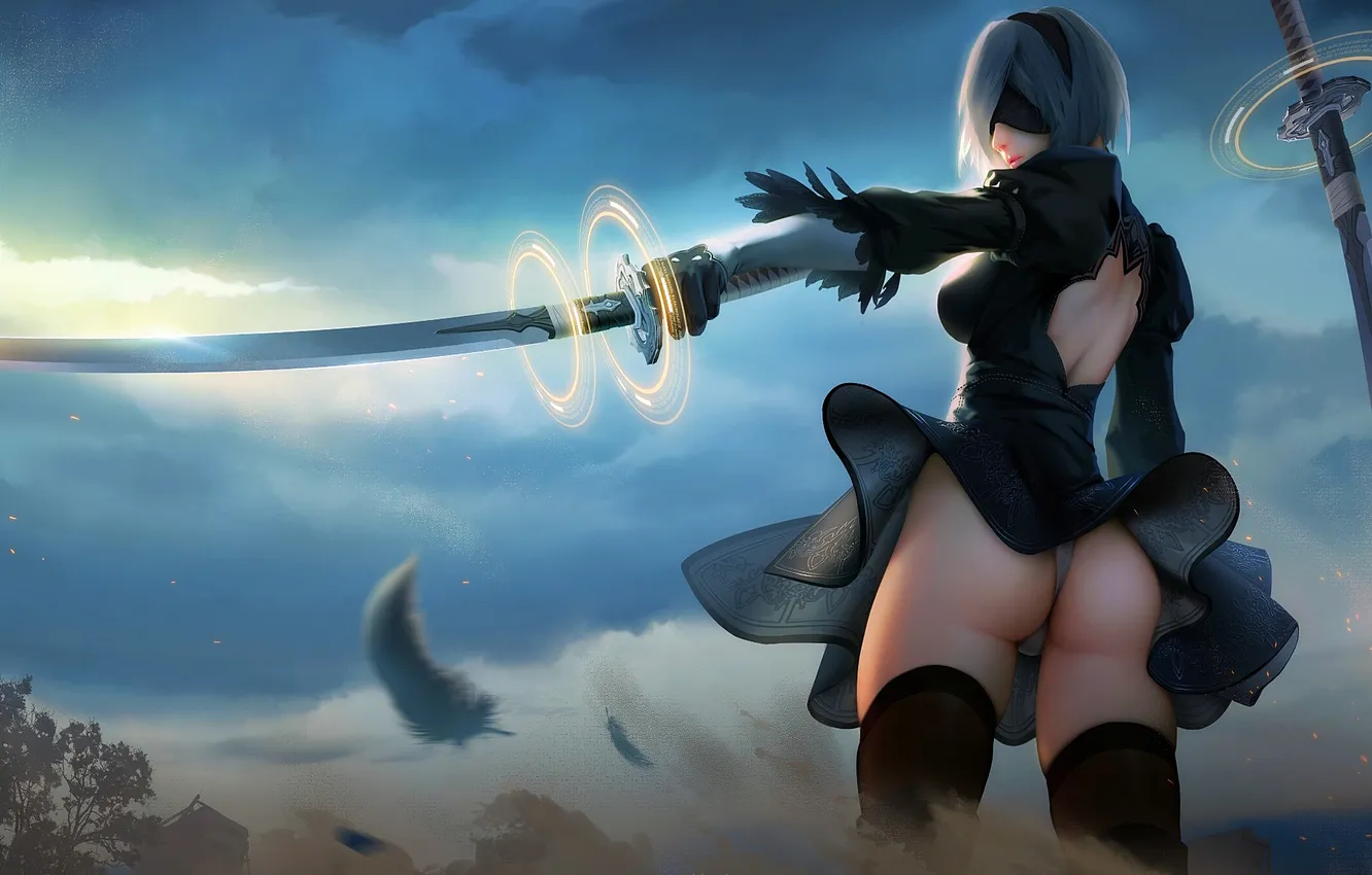 Photo wallpaper sword, dress, fantasy, view, girl art