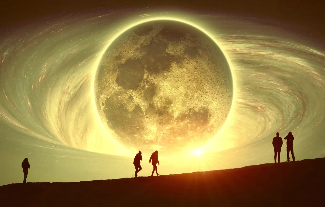 Photo wallpaper rendering, fiction, the moon, people, planet, the portal