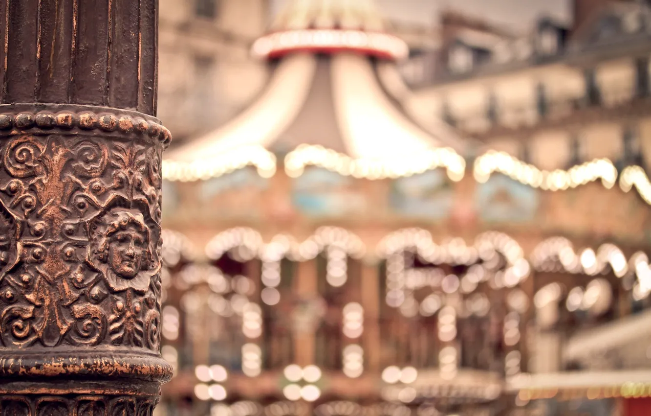Photo wallpaper the city, lights, France, Paris, blur, lights, carousel, bokeh