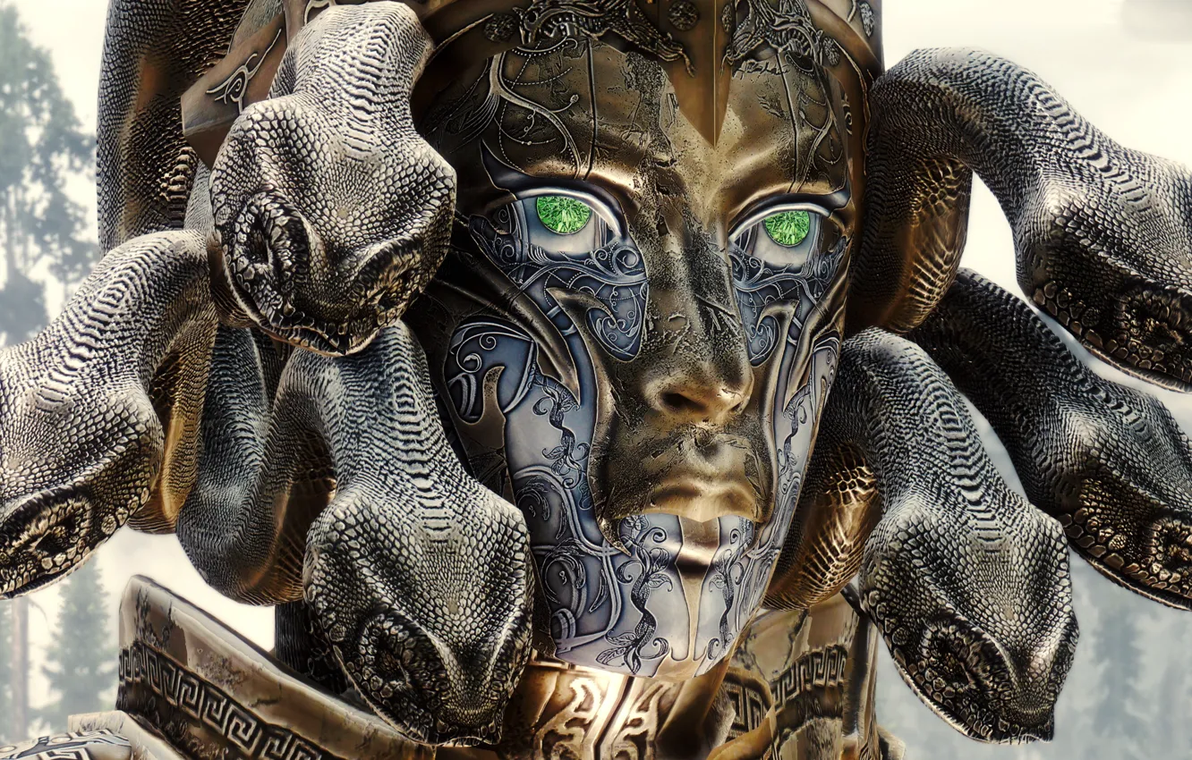 Photo wallpaper pattern, snake, head, mask