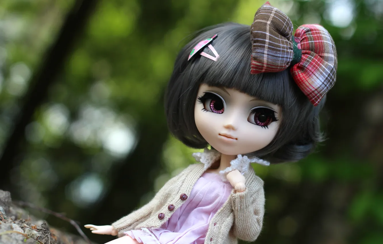 Photo wallpaper beauty, bow, doll, hairstyle