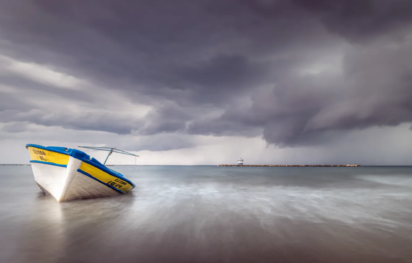 Photo wallpaper sea, shore, boat