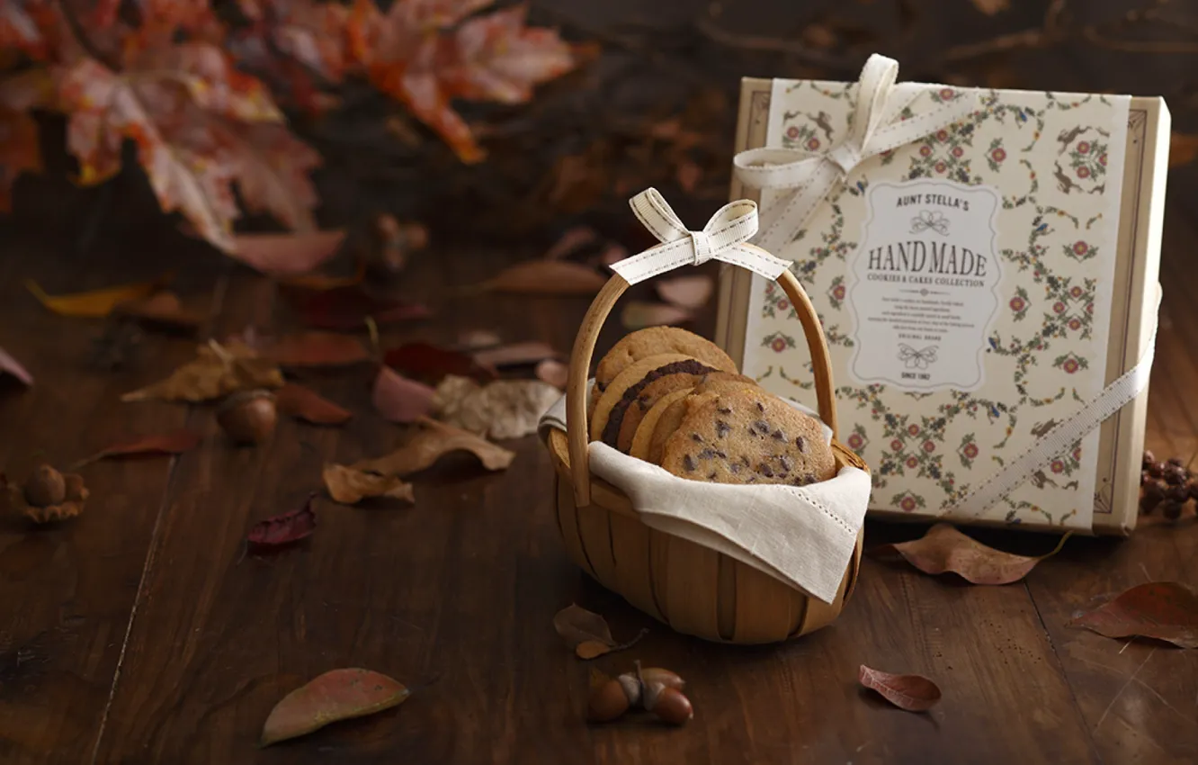 Photo wallpaper autumn, leaves, food, cookies