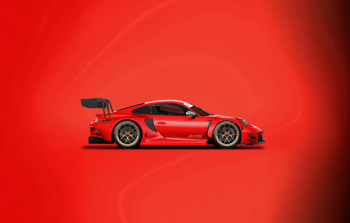 Photo wallpaper Porsche 911, Sportcar, red background, Porsche 911 GT3R