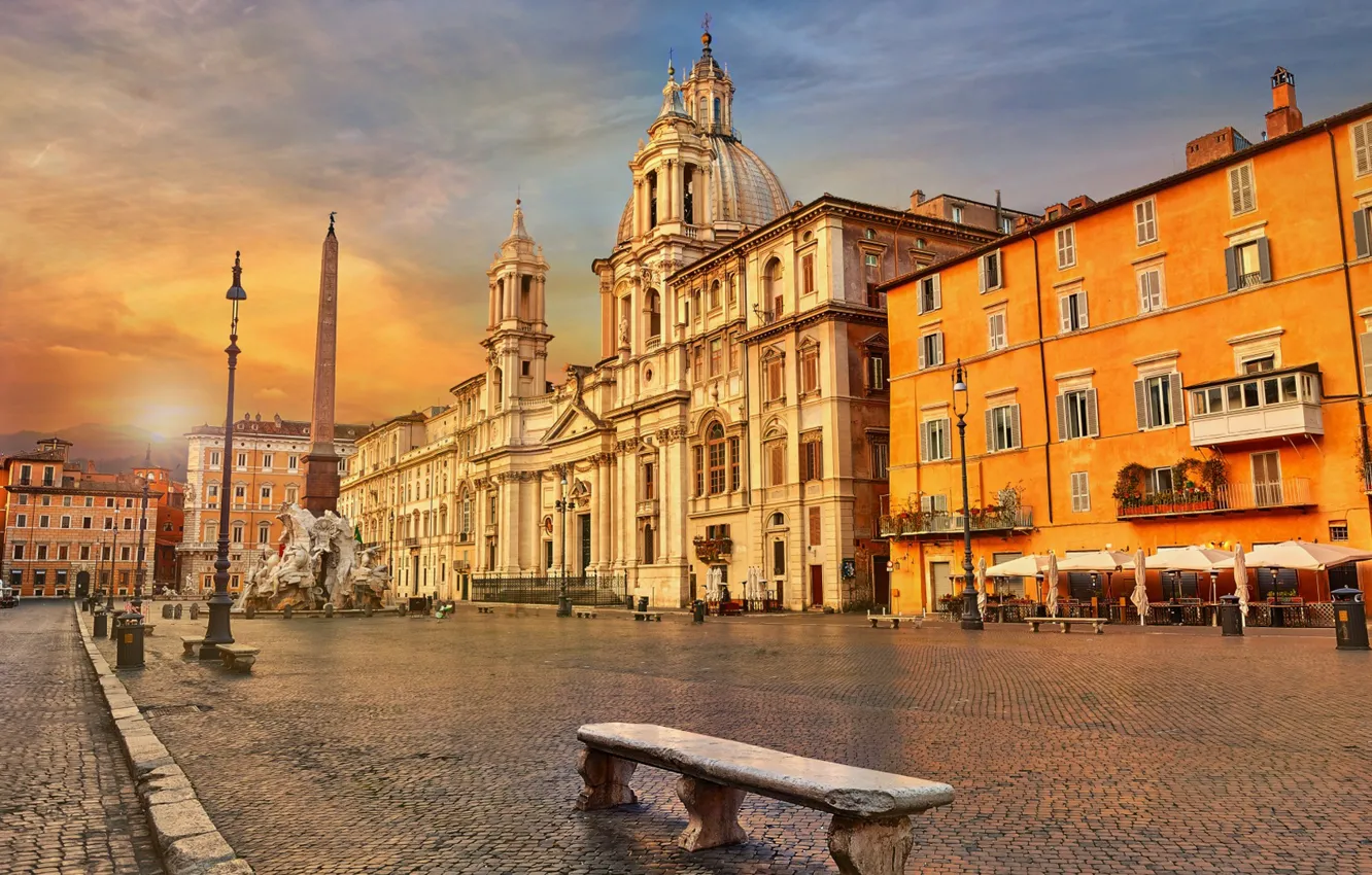 Photo wallpaper city, twilight, sky, Italy, sunset, square, clouds, dusk