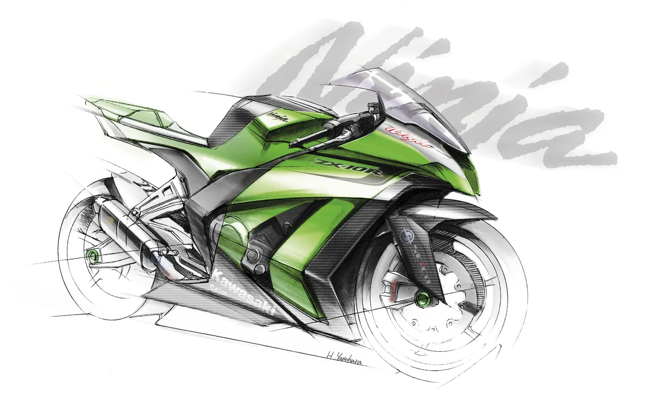 Photo wallpaper motorcycle, Kawasaki, Ninja, the sketch, ZX-10R