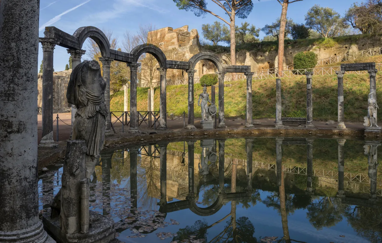 Photo wallpaper pool, ruins, Italy, Tivoli, Villa Adriana