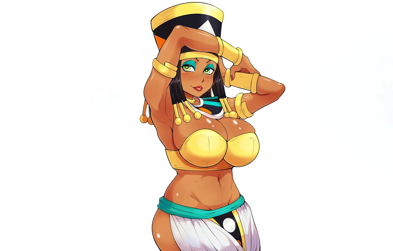 Photo wallpaper girl, sexy, cleavage, green eyes, hat, boobs, anime, beautiful