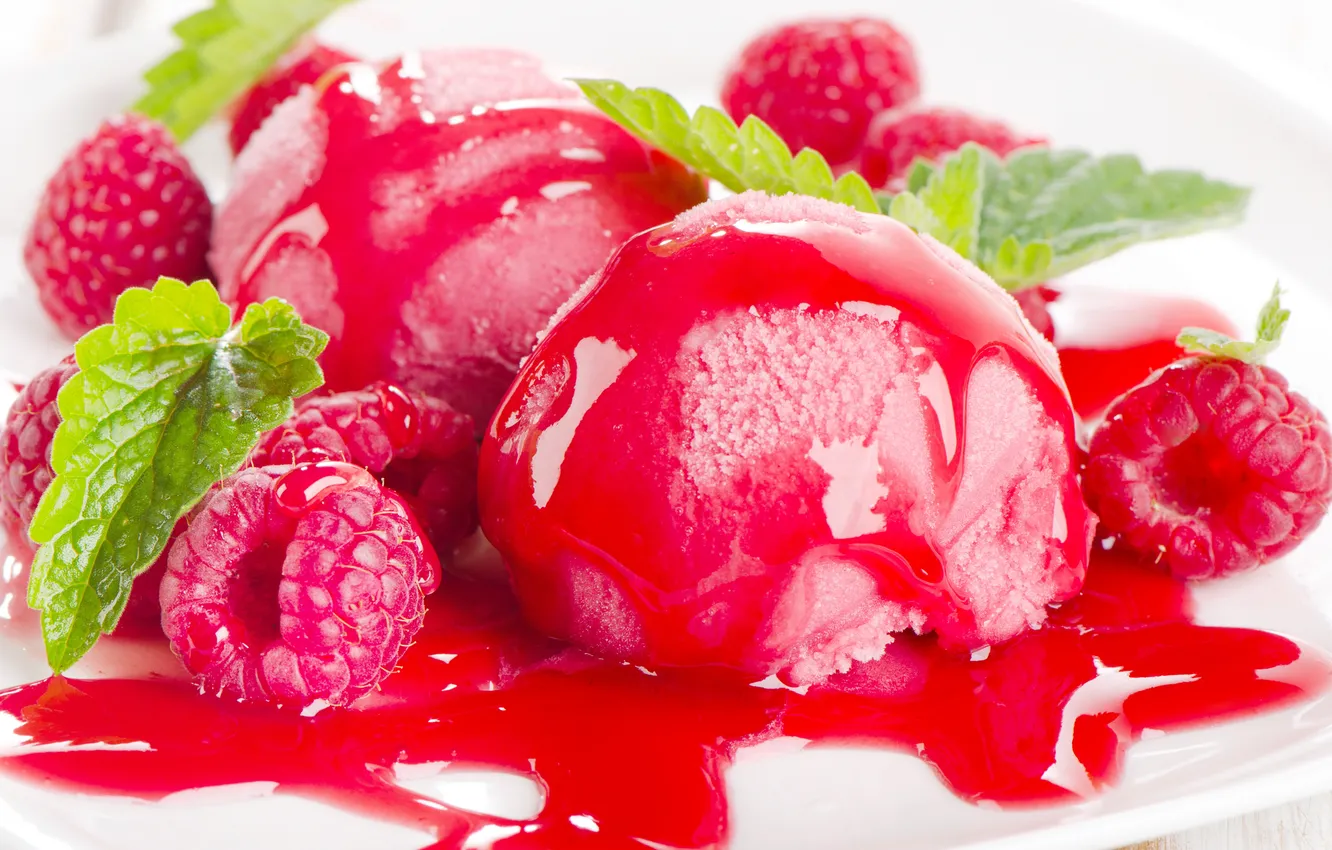 Photo wallpaper berries, raspberry, ice cream, dessert, sweet, sweet, yammy, dessert