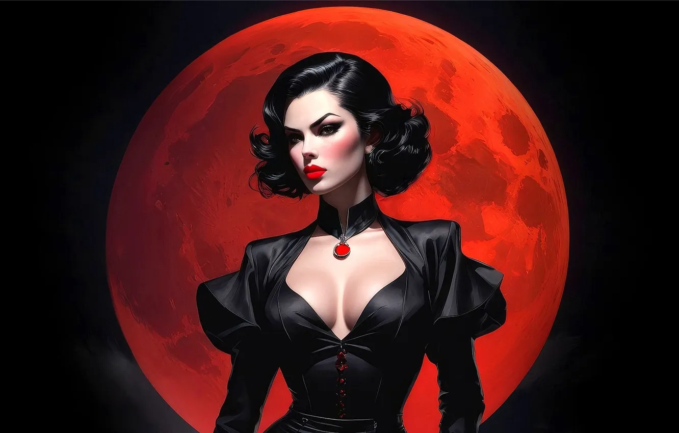 Photo wallpaper girls, Fiction, rendering, Minimalism, Backdrop, neural network, renderery, a moon