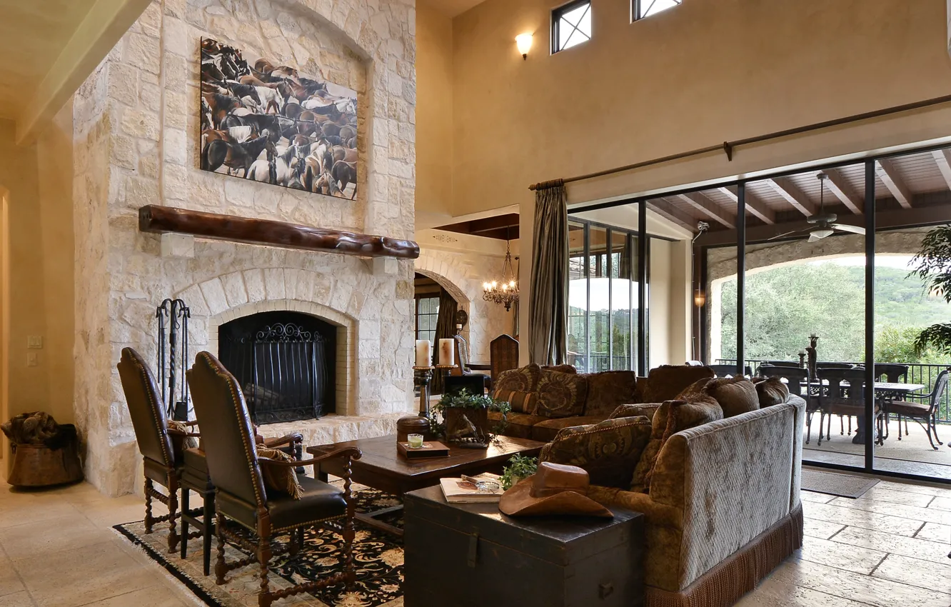 Photo wallpaper design, style, interior, fireplace, living space, ranch