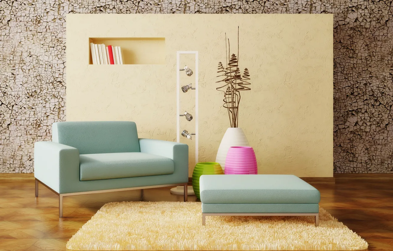 Photo wallpaper design, interior, carpet, chair, wall, decor, Interior design, vases