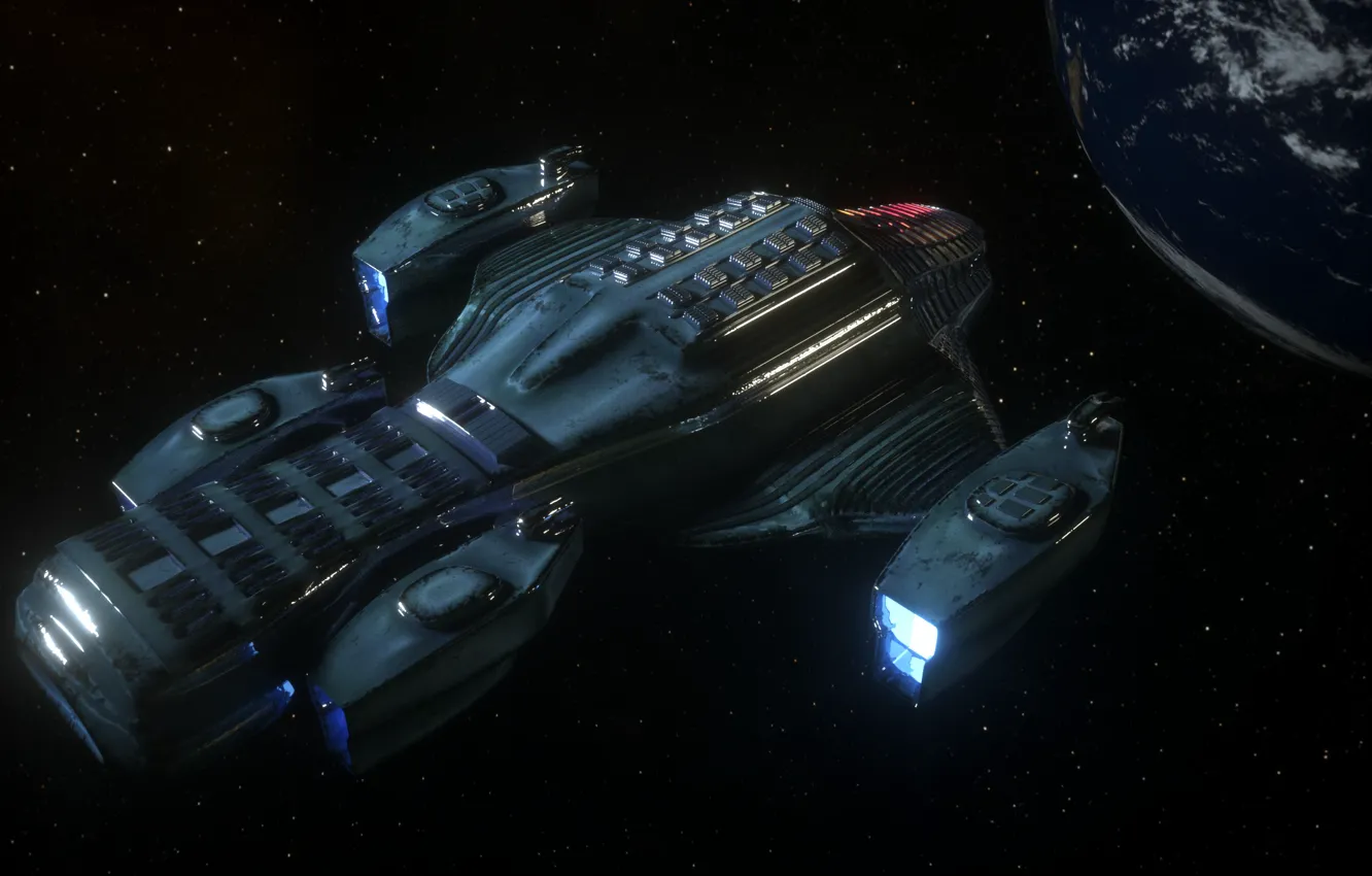 Photo wallpaper space, earth, ship, space, spaceship