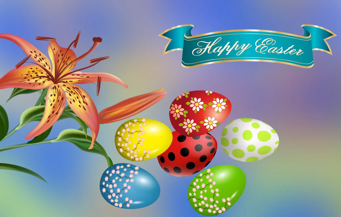 Photo wallpaper Graphics, Flowers, Lilie, Easter eggs