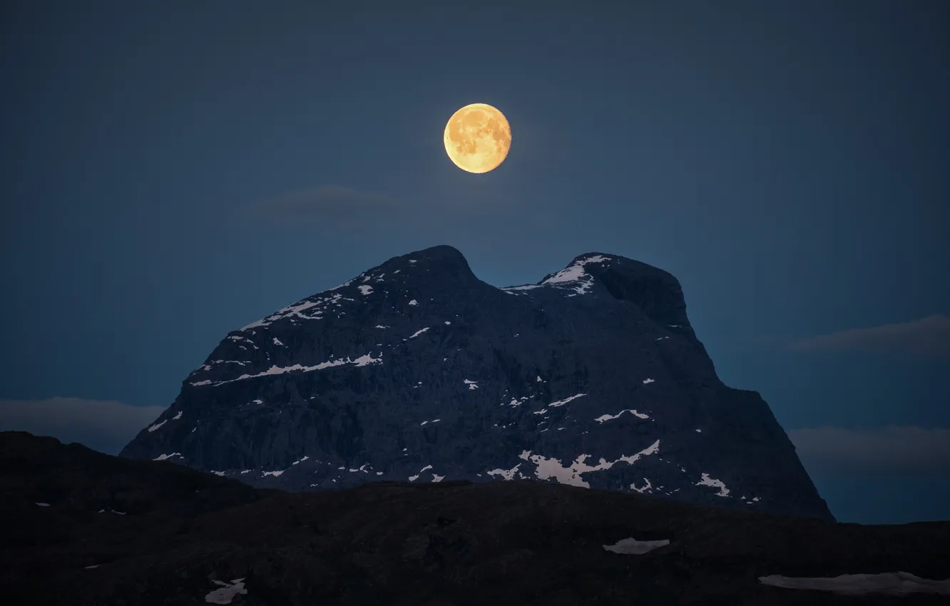Photo wallpaper mountains, night, the moon