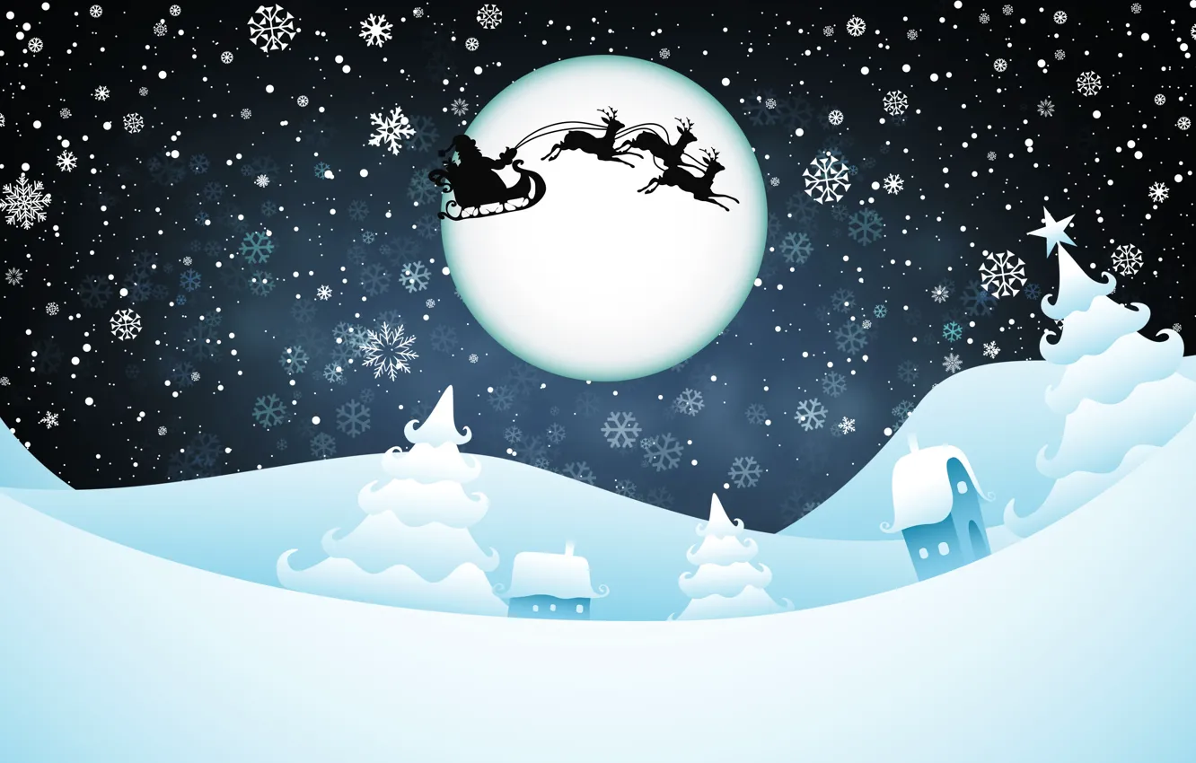 Photo wallpaper winter, snow, snowflakes, background, mood, holiday, hills, the moon