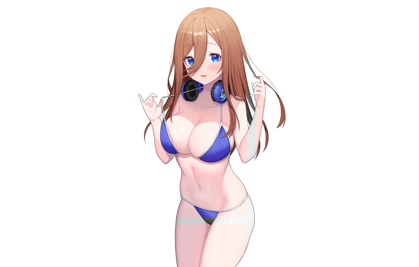 Photo wallpaper girl, sexy, cleavage, long hair, brown hair, boobs, anime, blue eyes