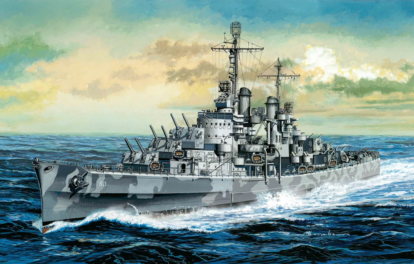 Photo wallpaper easy, ship, art, USA, Navy, Stroy, cruiser, Navy