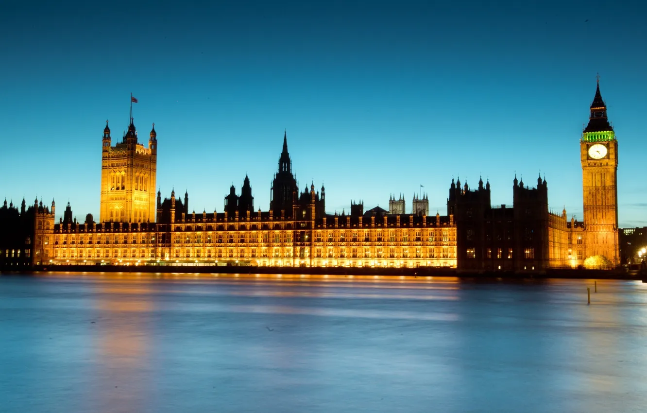 Photo wallpaper night, England, London, night, London, England, Big Ben, Thames River