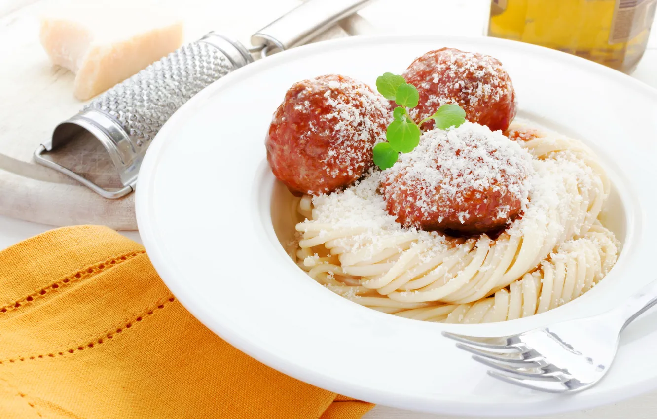 Photo wallpaper meat, pasta, meat, pasta, meatballs
