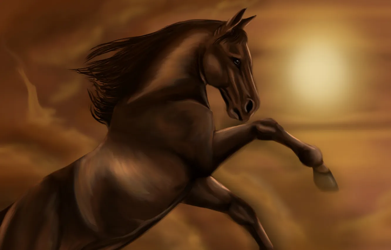Photo wallpaper look, animal, horse, mane, painting, hooves