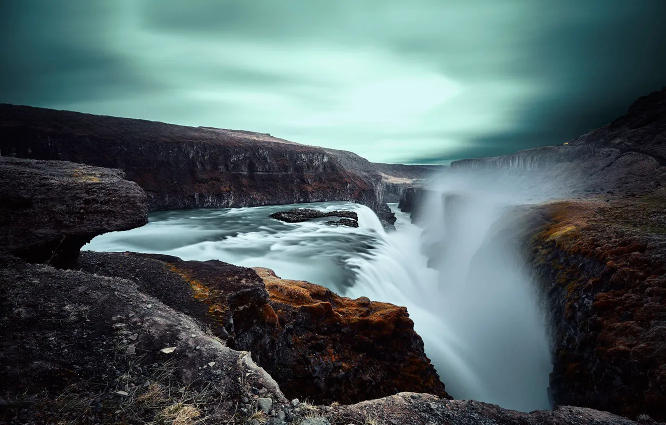 Photo wallpaper mountains, river, rocks, waterfall, Iceland