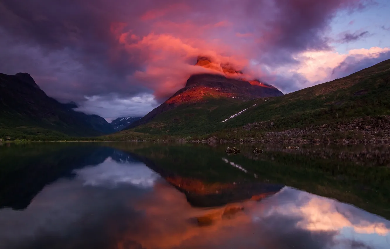 Photo wallpaper clouds, light, sunset, mountains, the evening, Norway, the fjord