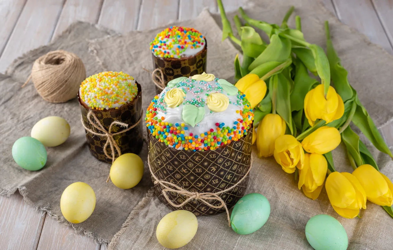 Photo wallpaper holiday, eggs, Easter, tulips, cake