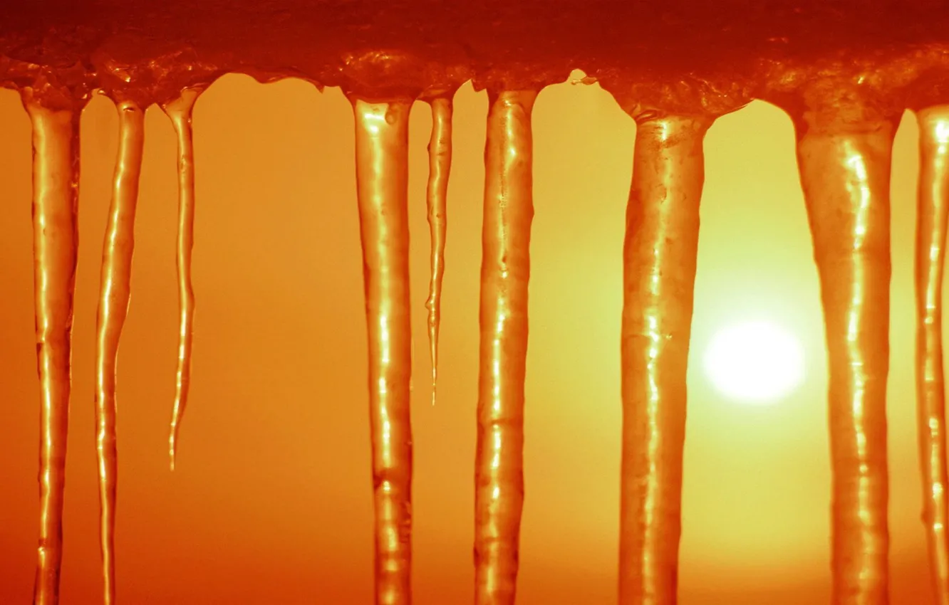 Photo wallpaper the sun, yellow, spring, Icicles