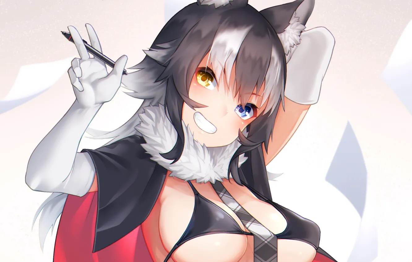 Photo wallpaper girl, sexy, cleavage, long hair, boobs, animal ears, anime, beautiful