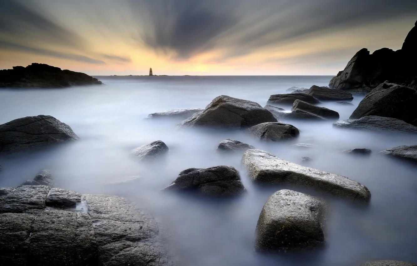 Photo wallpaper sea, landscape, stones, lighthouse