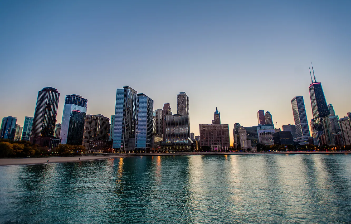 Photo wallpaper city, the city, river, skyscrapers, USA, Chicago, Illinois