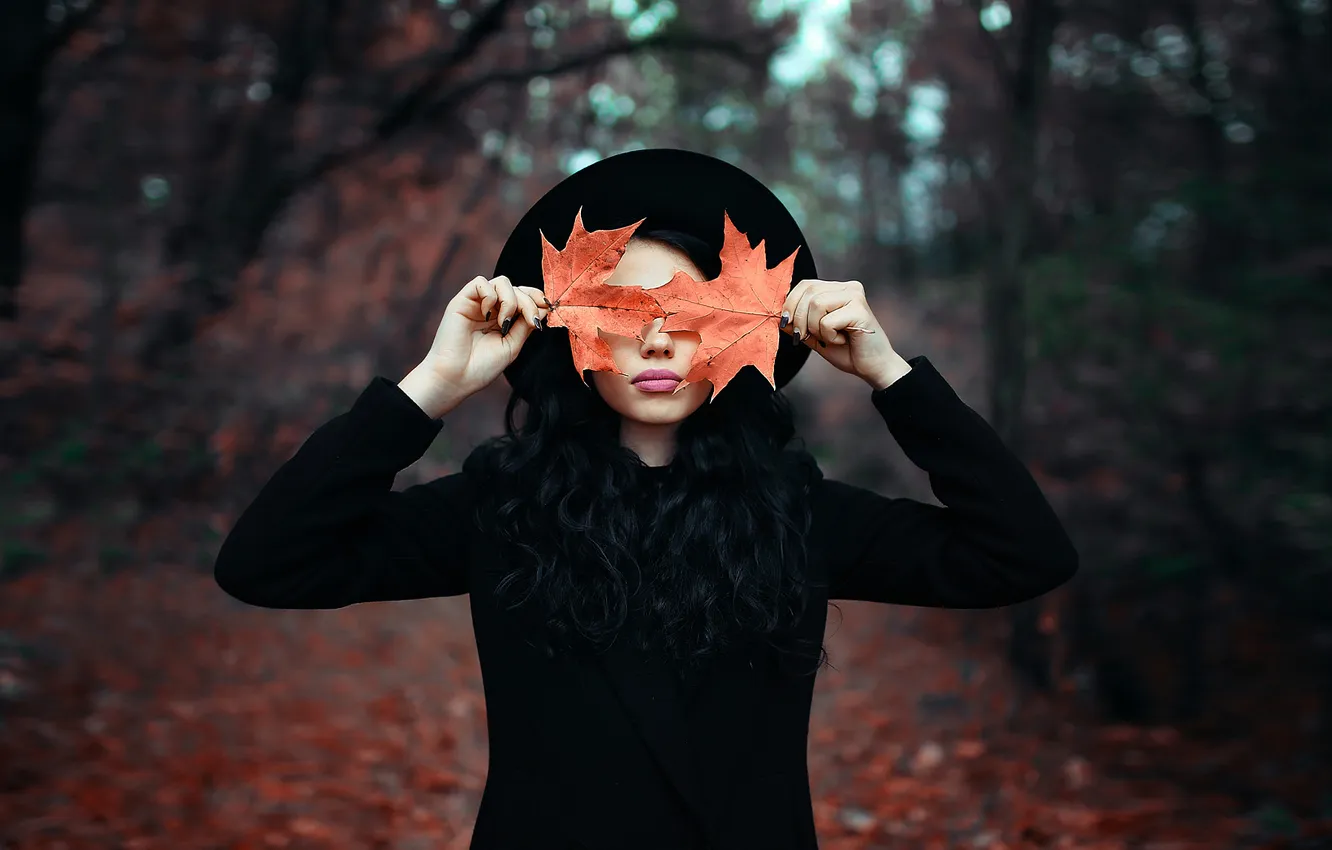 Photo wallpaper autumn, forest, girl, trees, nature, pose, Park, glade