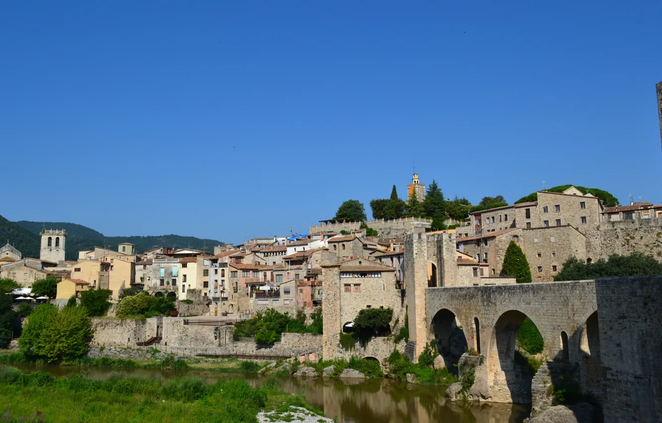 Photo wallpaper river, home, Spain, Besalú